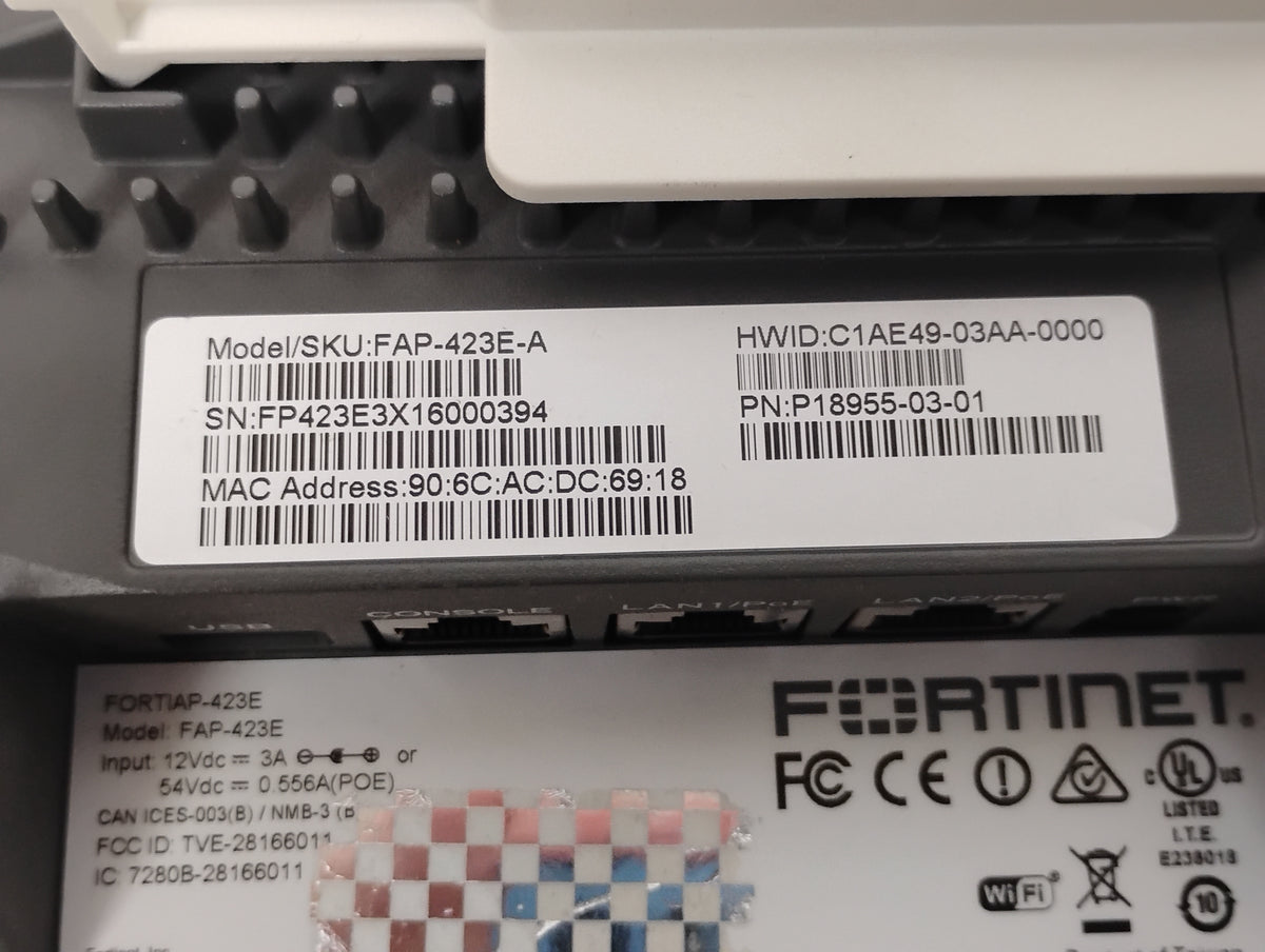 Fortinet FAP-423E-A FortiAP Wireless Access Point | No Power Cord