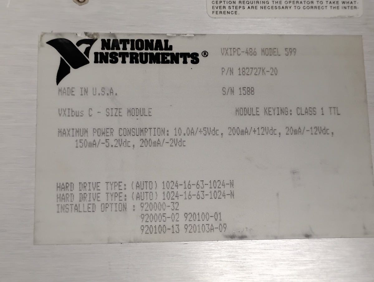 National Instruments VXIPC-486 Model 599 VXIbus C Controller