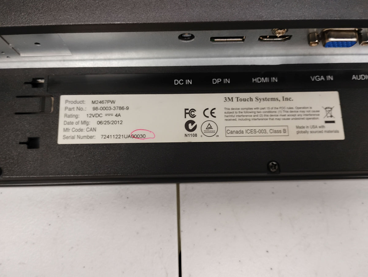 3M M2467PW 24" Full HD LCD Touchscreen Monitor Display P/N: 98-0003-3786-9