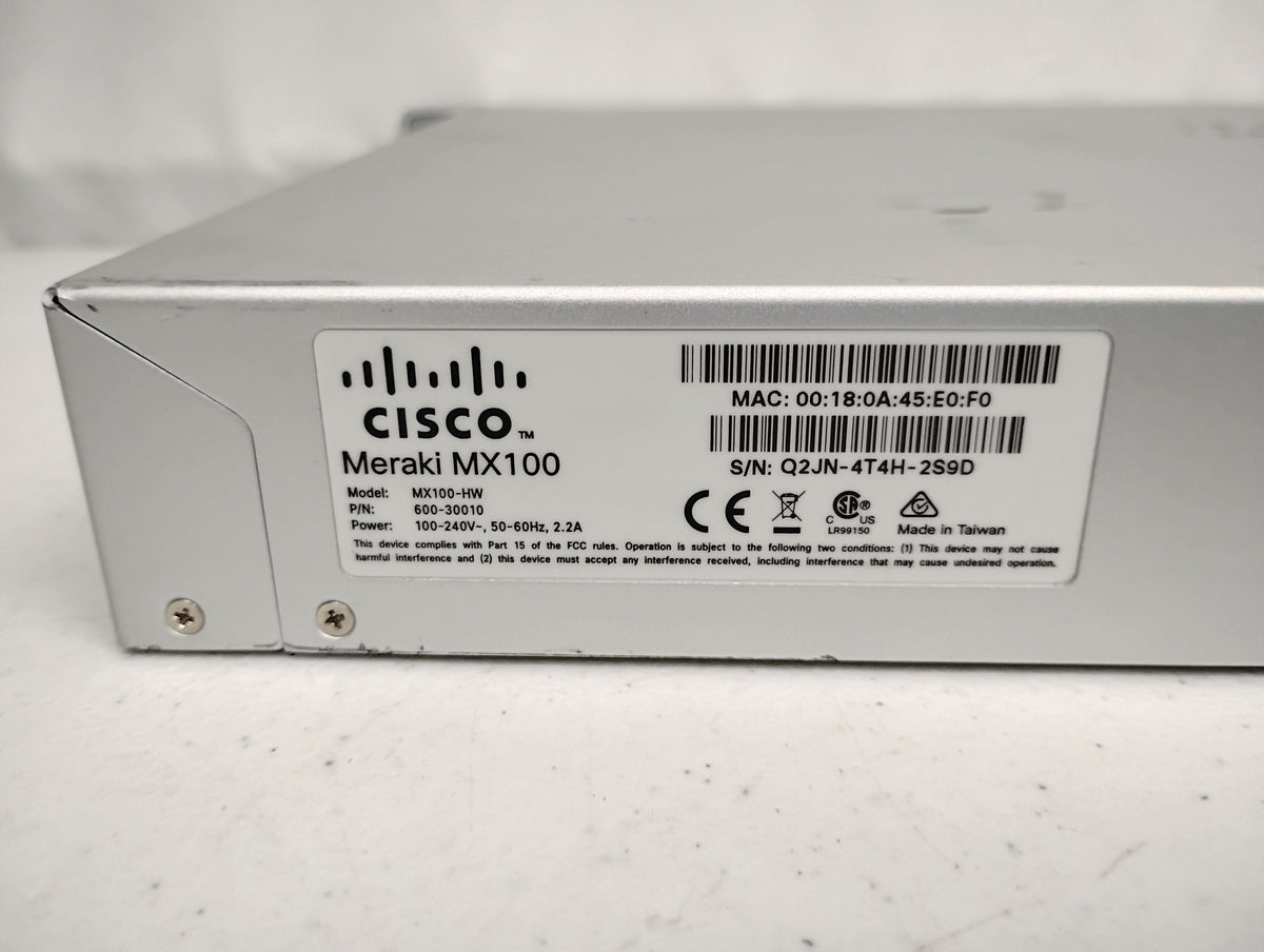 Cisco Meraki MX100-HW Meraki Cloud Managed Security Appliance - CLAIMED