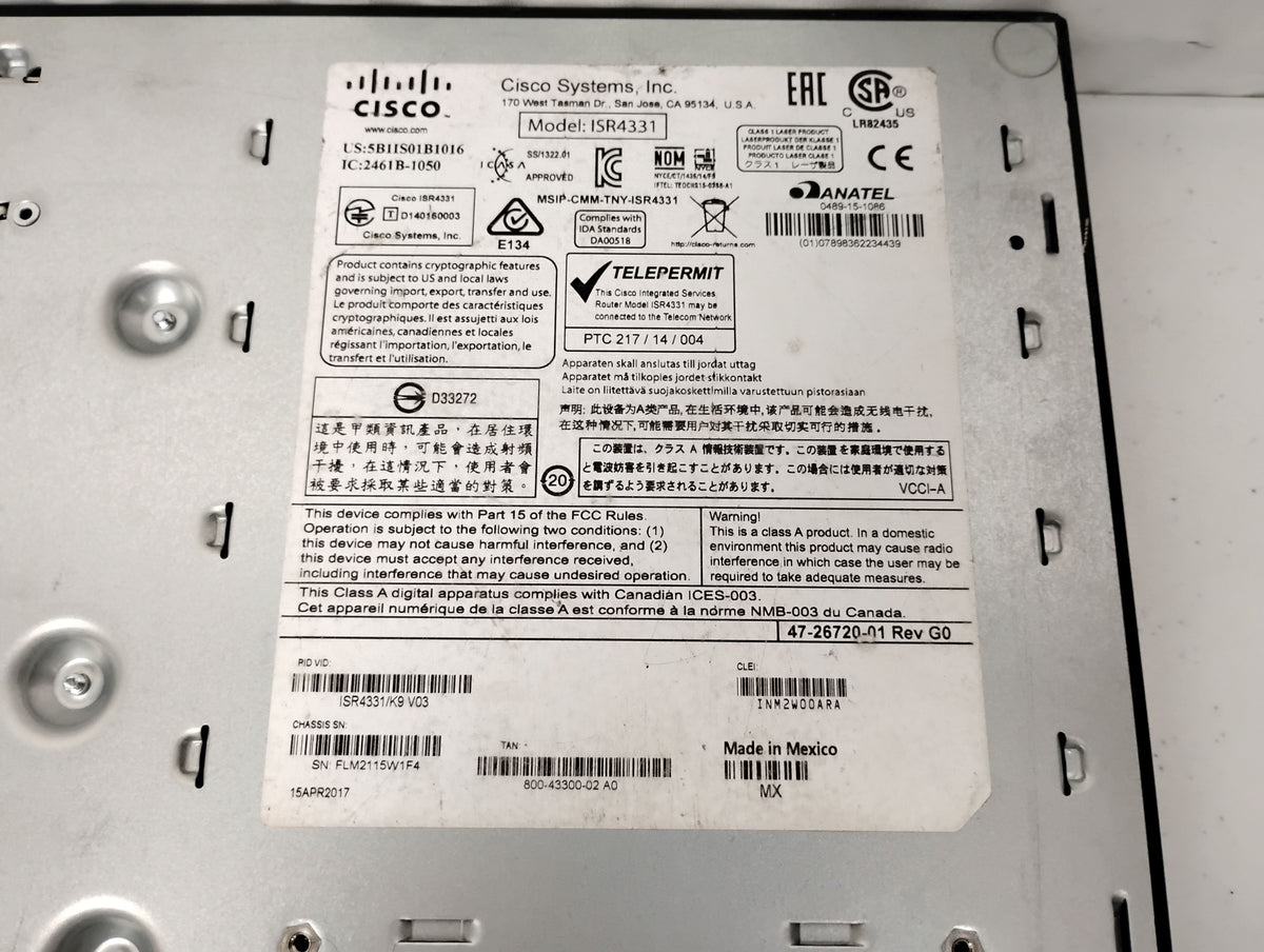 Cisco ISR4331/K9 Integrated Service Router