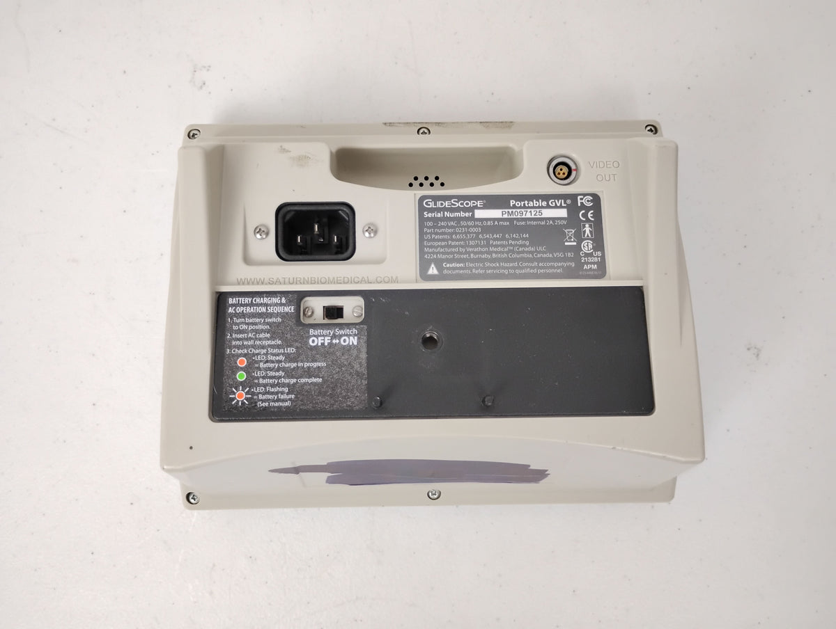 Verathon GlideScope 0231-0003 Portable GVL Monitor Patient Monitor
