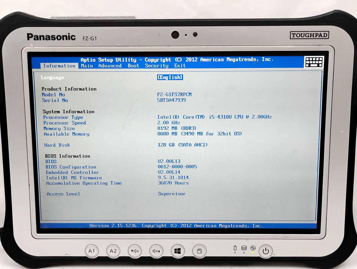 Panasonic Toughpad FZ-G1 Rugged Tablet 10.1" | i5-4310U @ 2Ghz, 8GB DDR3, 128GB SSD