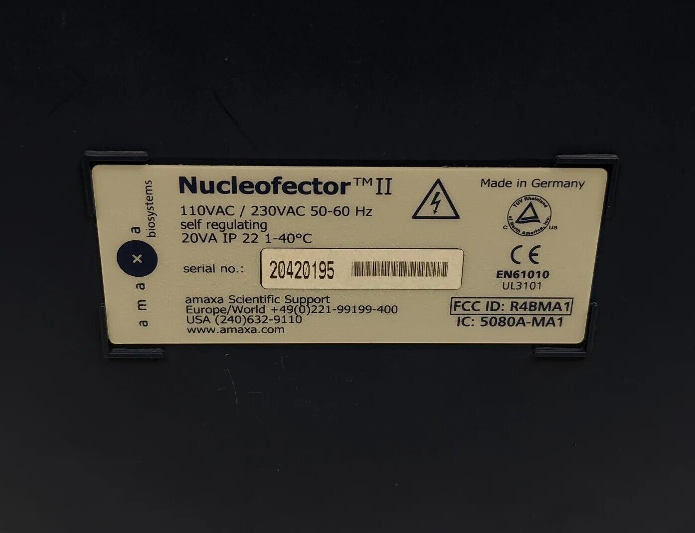 Lonza Amaxa Biosystems Nucleofector II Transfector Electroporator Cell