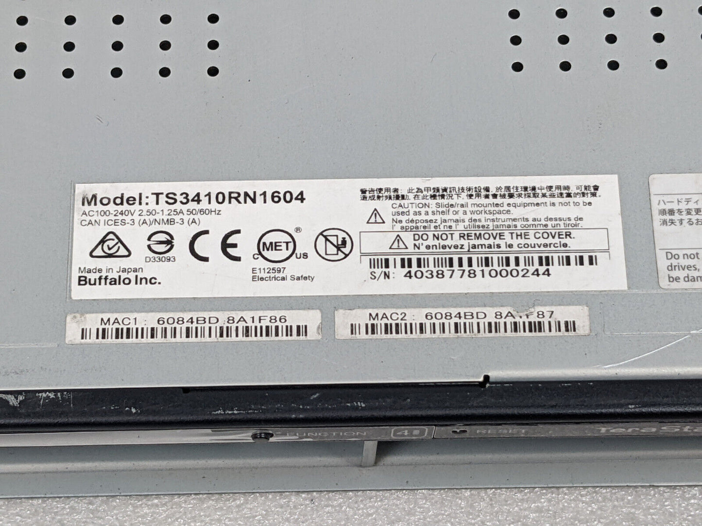 Buffalo TeraStation TS3410RN Rackmount 4 Bay NAS | No Drives or Caddies
