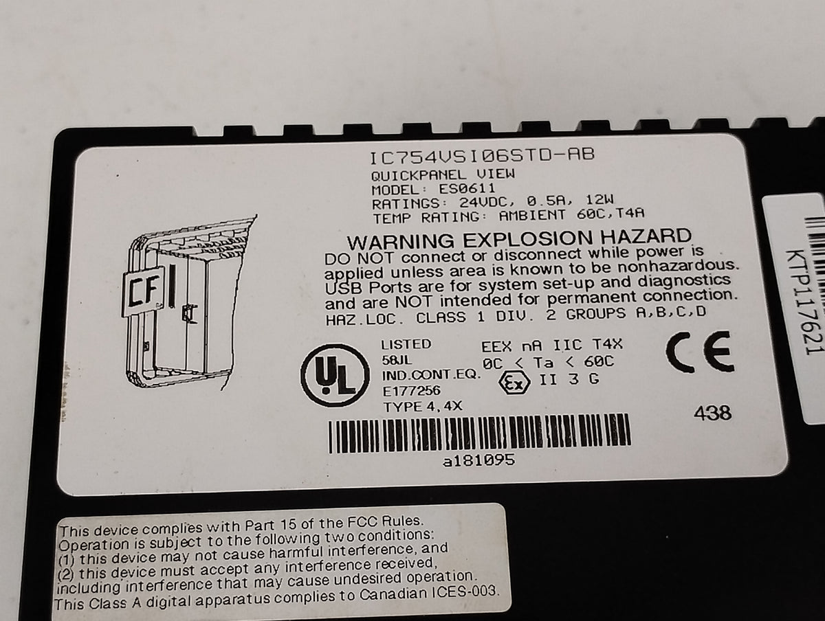 GE Fanuc IC754VSI06STD-AB ES0611 QuickPanel View Operator Interface