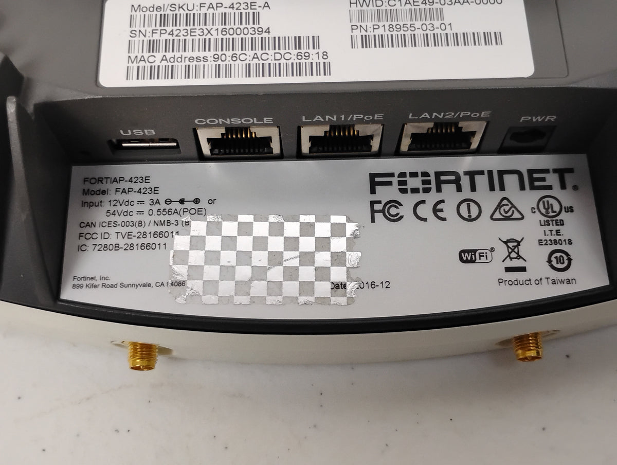Fortinet FAP-423E-A FortiAP Wireless Access Point | No Power Cord