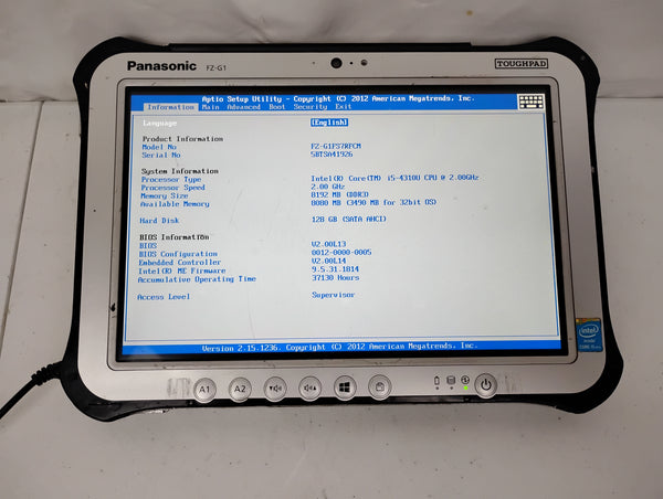 Panasonic Toughpad FZ-G1 Rugged Tablet 10.1" | i5-4310U @ 2Ghz, 8GB DDR3, 128GB SSD