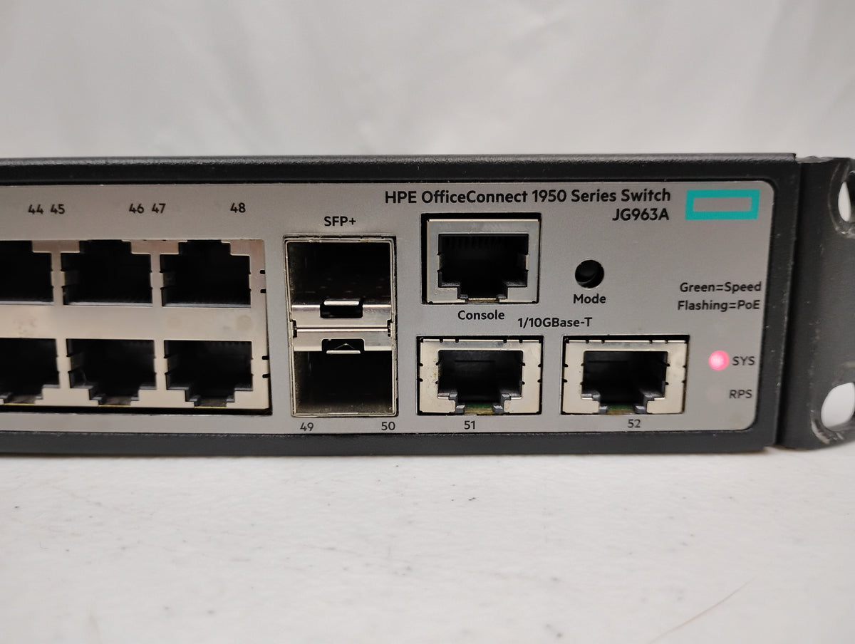 HPE OfficeConnect JG963A 52-Port PoE Gig Switch | 1950-48G-2SFP+2XGT-POE+ 370W | Read