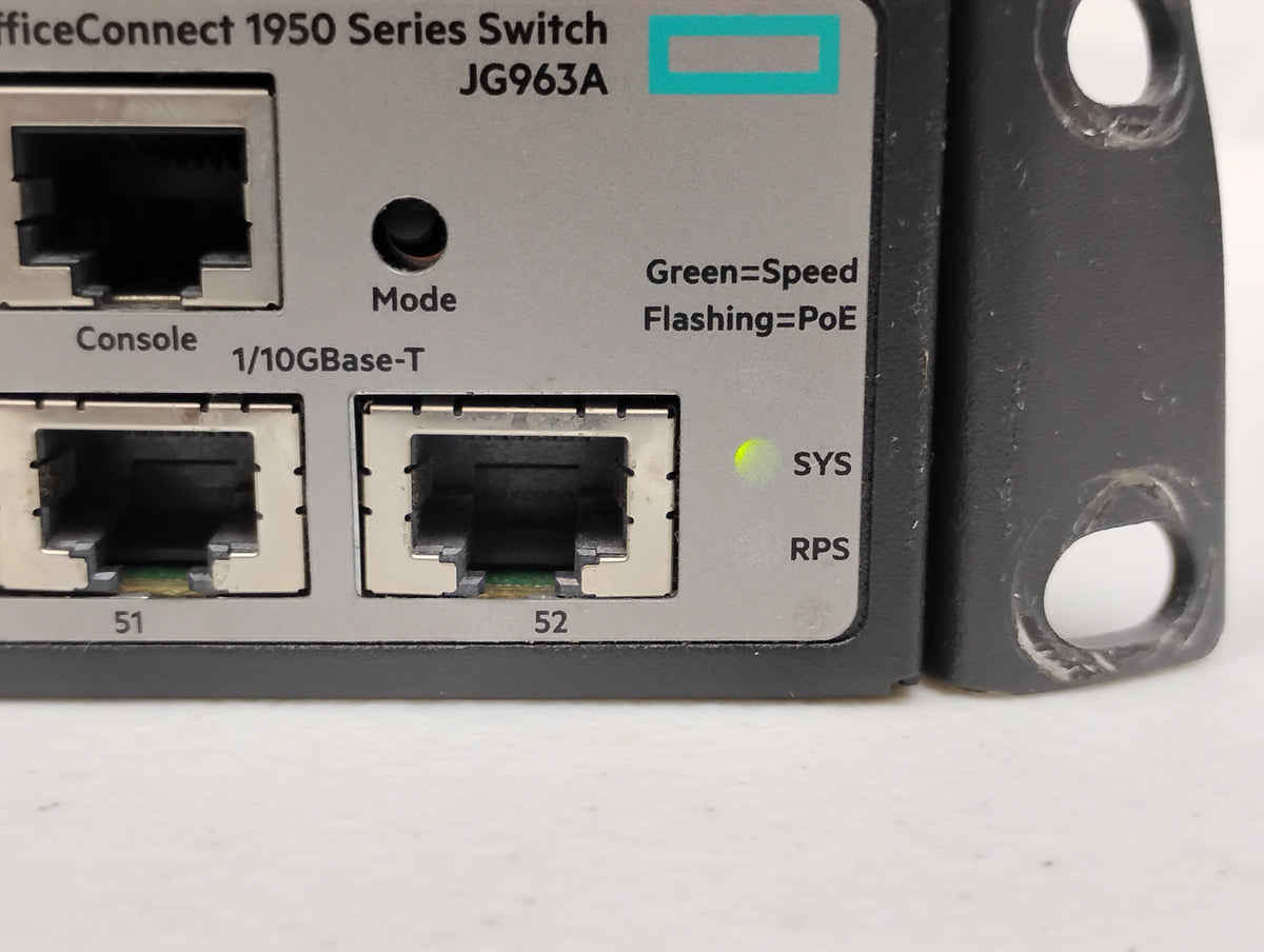 HPE OfficeConnect JG963A 52-Port PoE Gig Switch | 1950-48G-2SFP+2XGT-POE+ 370W | Read