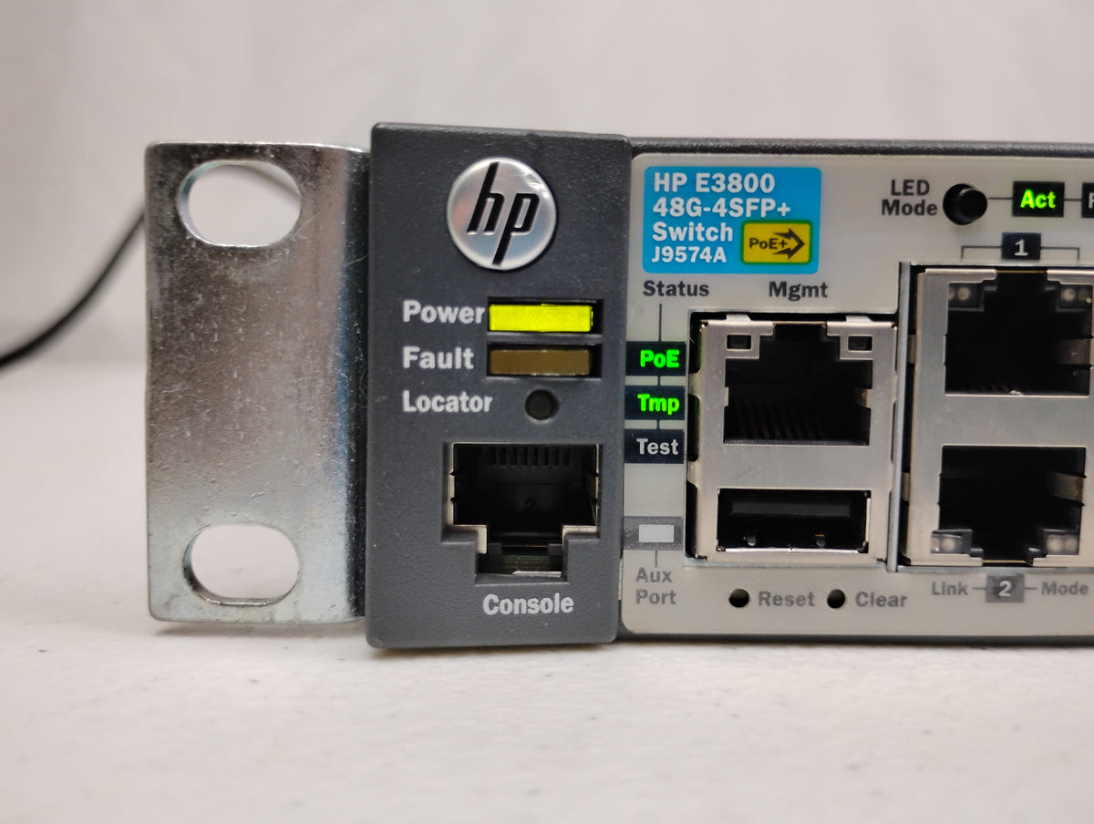 HP J9574A E3800-48G-4SFP+ 48-Port Ethernet Switch w/ J9577A Stacking Module & x2 J9580A PSUs