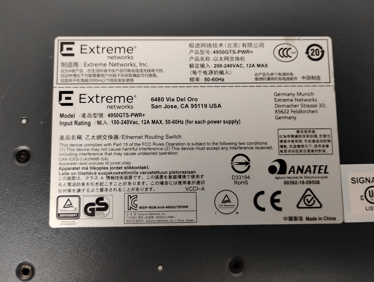 Extreme Networks 4950GTS-PWR+ 50-Port Ethernet Switch & x2 Power Supplies