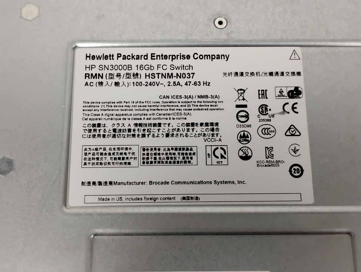 HP SN3000B 16GB 24-Port Active Fibre Channel Switch & x2 PSUs | P/N: QW983A