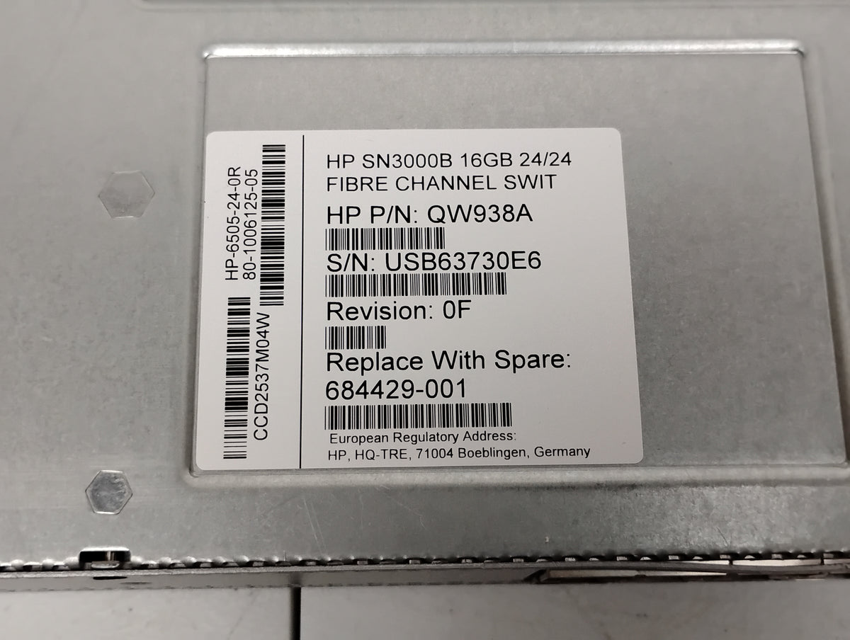 HP SN3000B 16GB 24-Port Active Fibre Channel Switch & x2 PSUs | P/N: QW983A