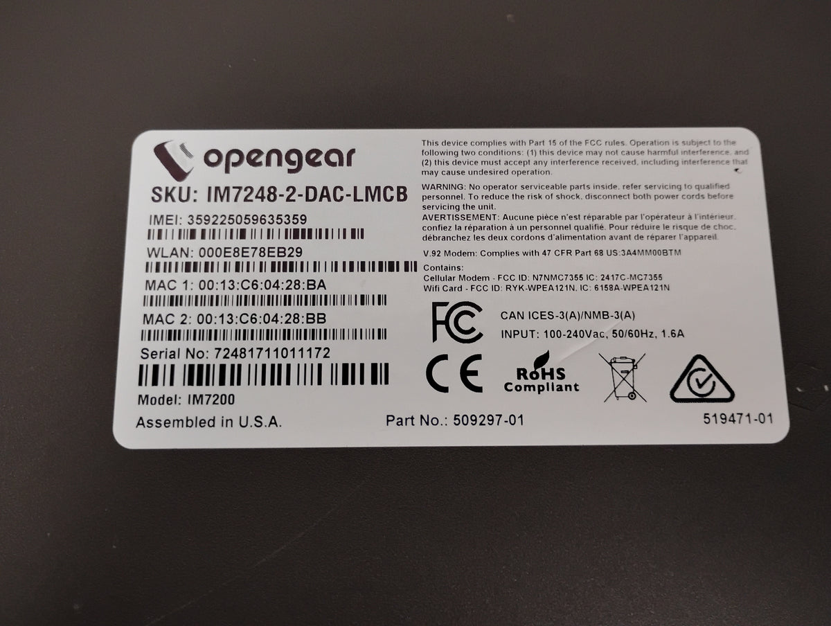 Opengear IM7200 Infrastructure Manager 32-Port Secure Console Server | P/N: IM7248-2-DAC-LMCB