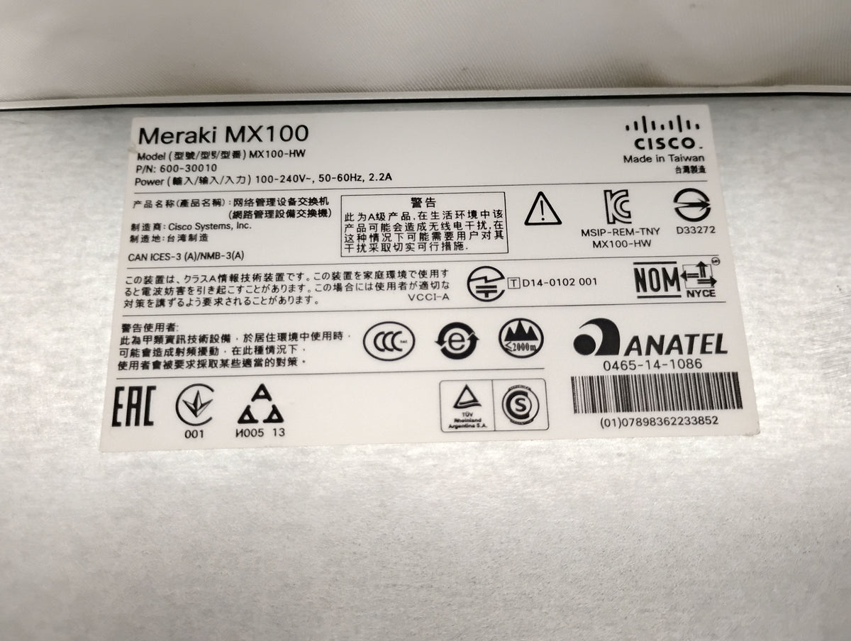 Cisco ‎Meraki MX100-HW Meraki Cloud Managed Security Appliance - CLAIMED