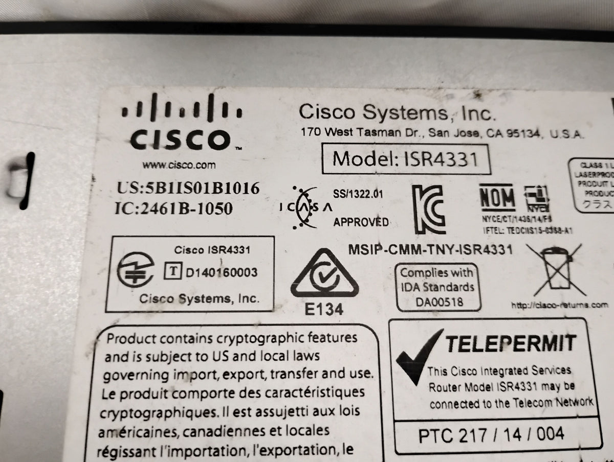 Cisco ISR4331/K9 Integrated Service Router