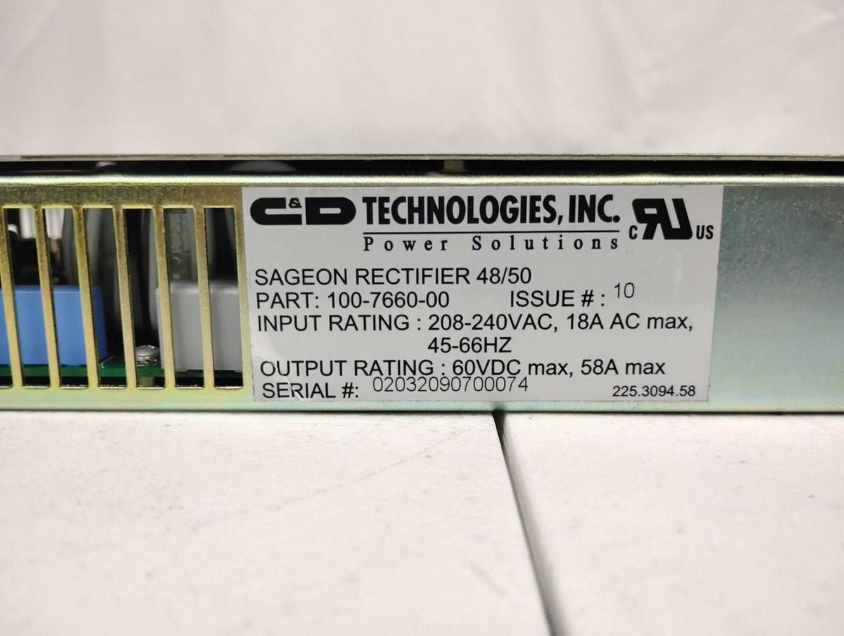 C&D Technologies 100-7660-00 Sageon Rectifier 48/50 | 48V 50A