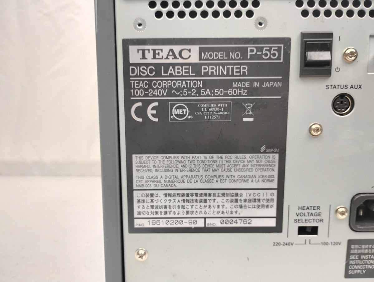 TEAC P-55 CD/DVD Disk Label Printer | P/N: 19610200-90 | Powers Up