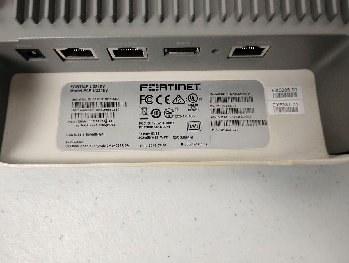 Fortinet FortiAP-U321EV-A Dual Radio 2.4 GHz or 5 GHz 3x3 MU-MIMO