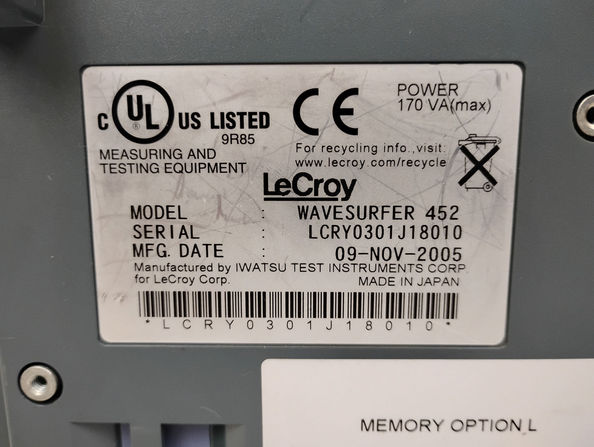 Lecroy Wavesurfer 452 500 MHz 2GS/s Oscilloscope | Memory Option L