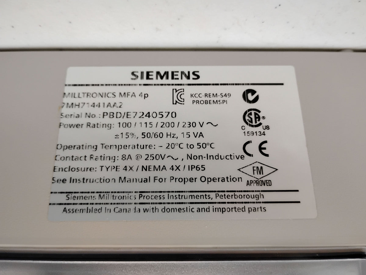 Siemens MFA-4P Motion Failure Alarm Controller | Milltronics MFA-4P 7MH71441AA2