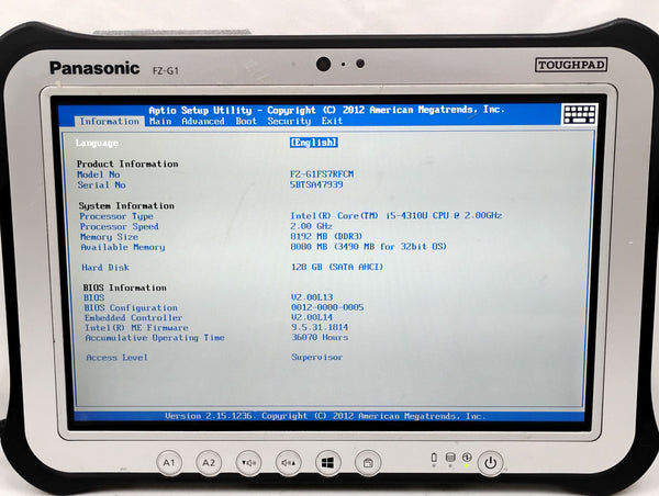 Panasonic Toughpad FZ-G1 Rugged Tablet 10.1" | i5-4310U @ 2Ghz, 8GB DDR3, 128GB SSD