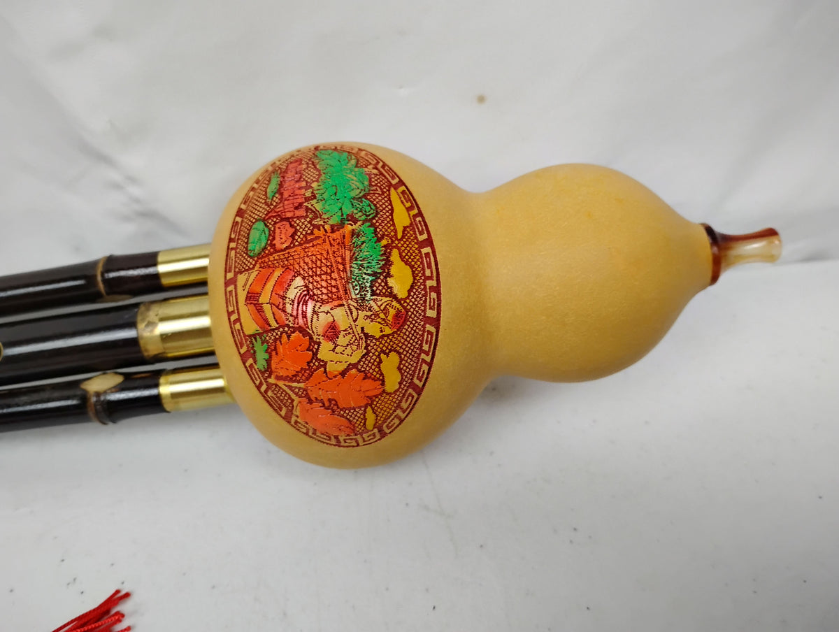 L'MS Professional Bamboo Hulusi 3 Octaves Gourd Flute Woodwind (C Key)
