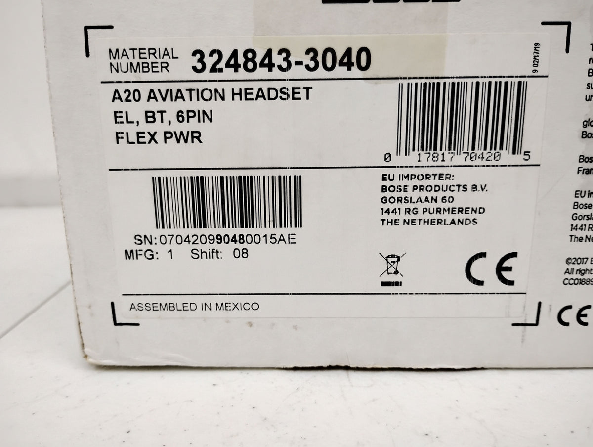 Bose A20 Aviation Headset w/ AHX-34-01 Cable Assembly