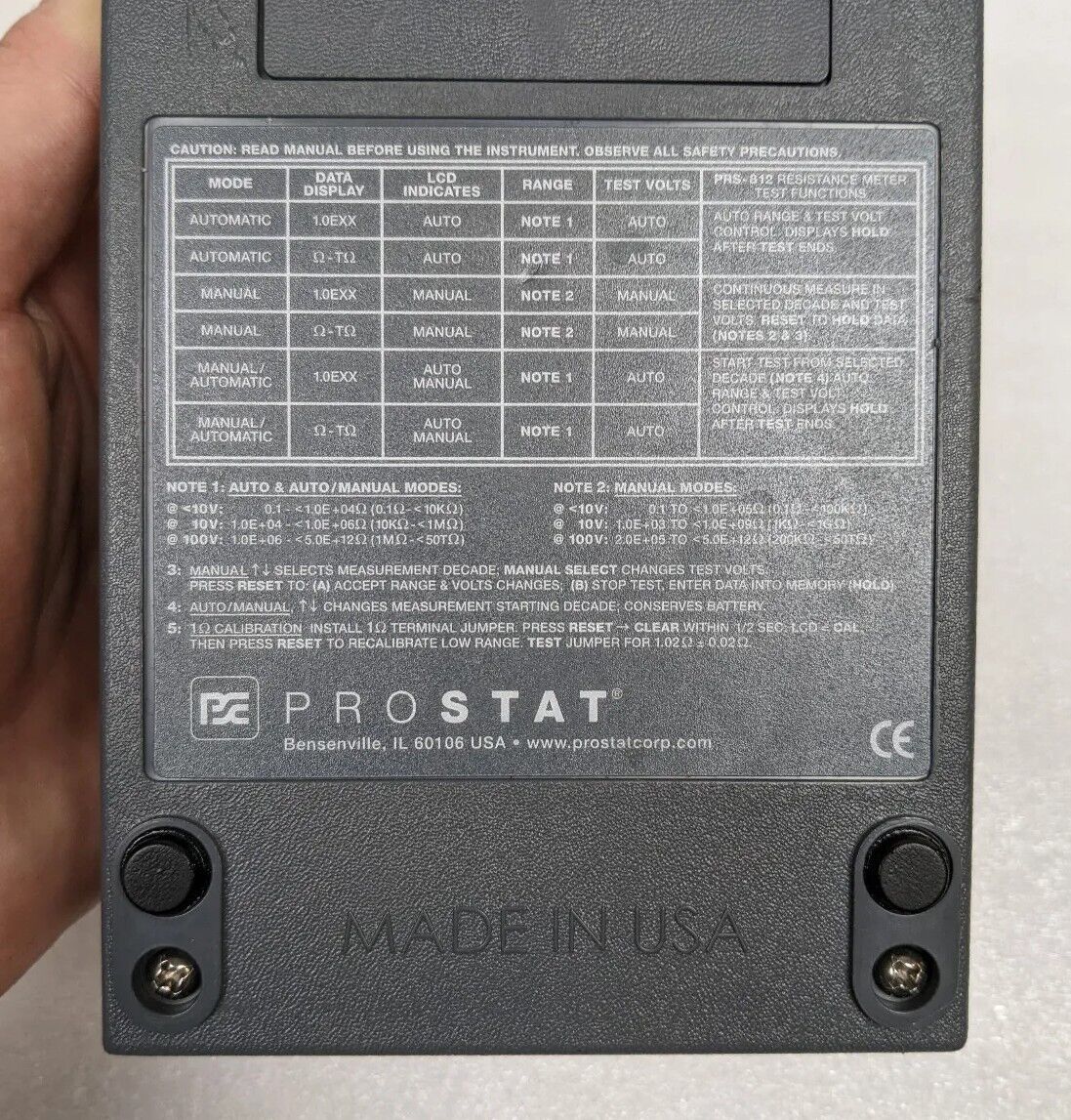 Prostat PRS-812 Resistance Meter w/ Prostat PRS-800LB Probes