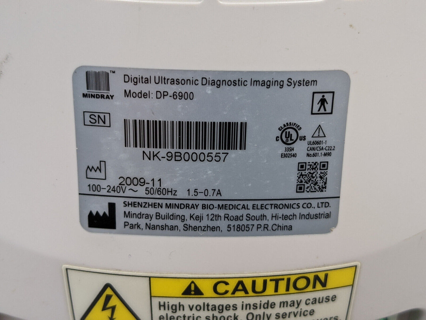 Mindray DP-6900 Digital Ultrasonic Diagnostic Imaging System - Power Tested Only