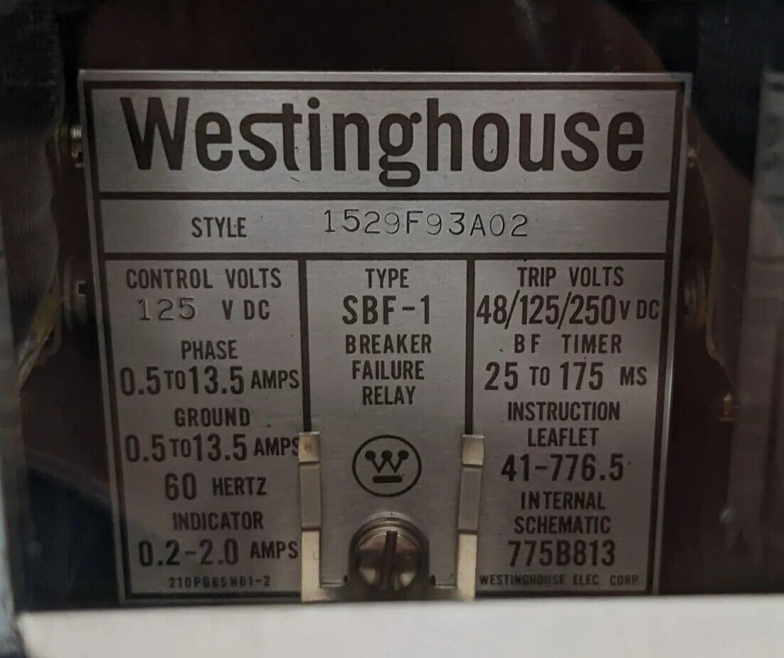 Westinghouse SBF-1 Breaker Failure Relay 1529F93A02 D SBF1 1529F93A02D ABB SBFI