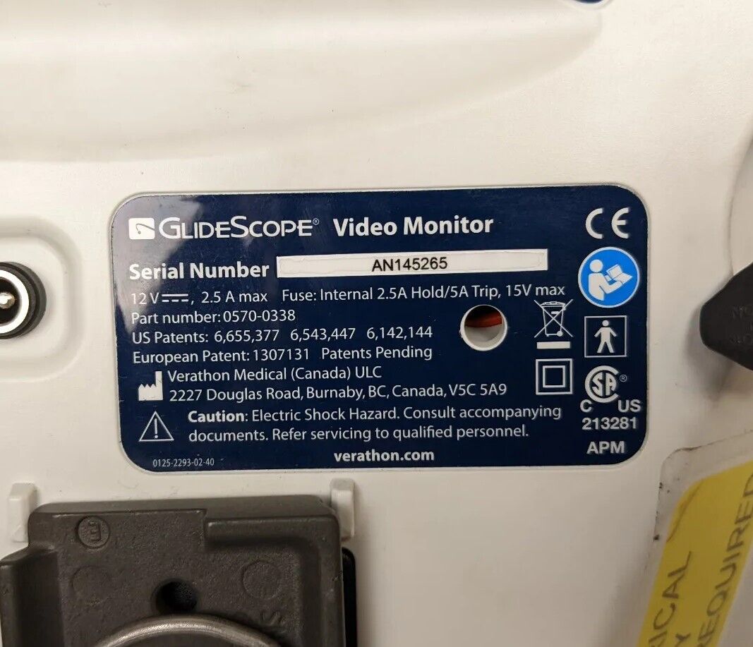 Verathon Glidescope Video Laryngoscope Monitor | Part No. 0570-0338