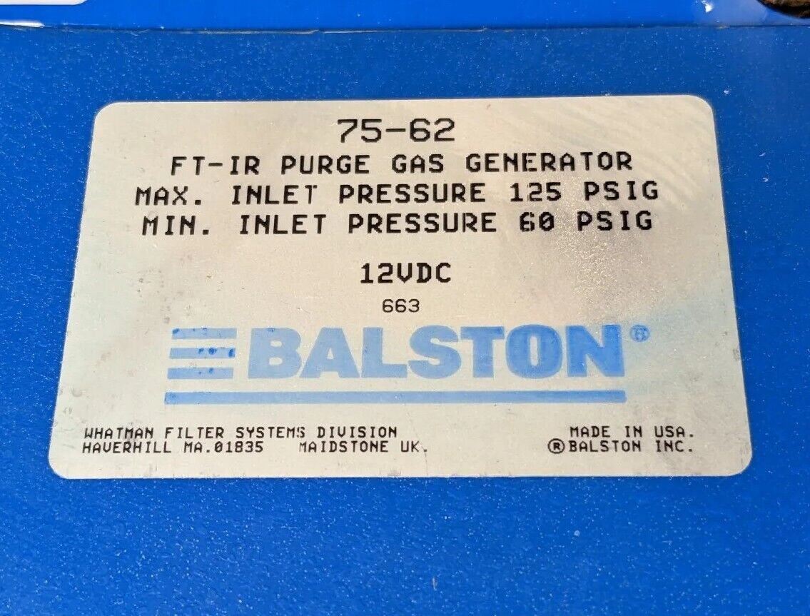 Parker Balston Whatman 75-62 FT-IR Purge Gas Generator