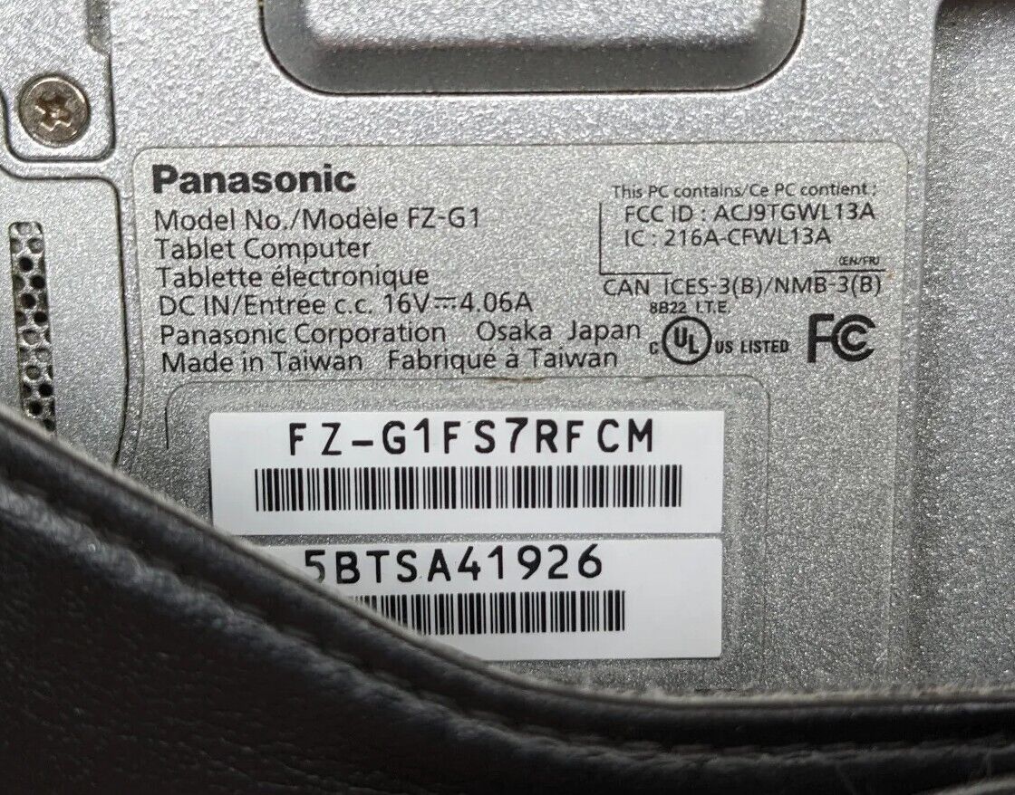 Panasonic Toughpad FZ-G1 10.1"w/i5-4310U 2.0 GHz/8 GB RAM/128 GB SSD | No Battery