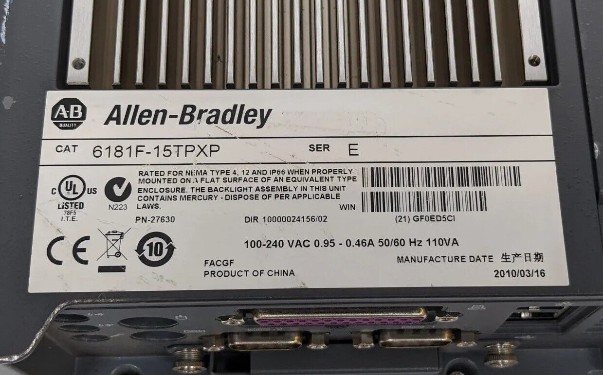 Allen Bradley 1500P 6181F-15TPXP Industrial Computer Display (No HDD) | For Parts/Repair