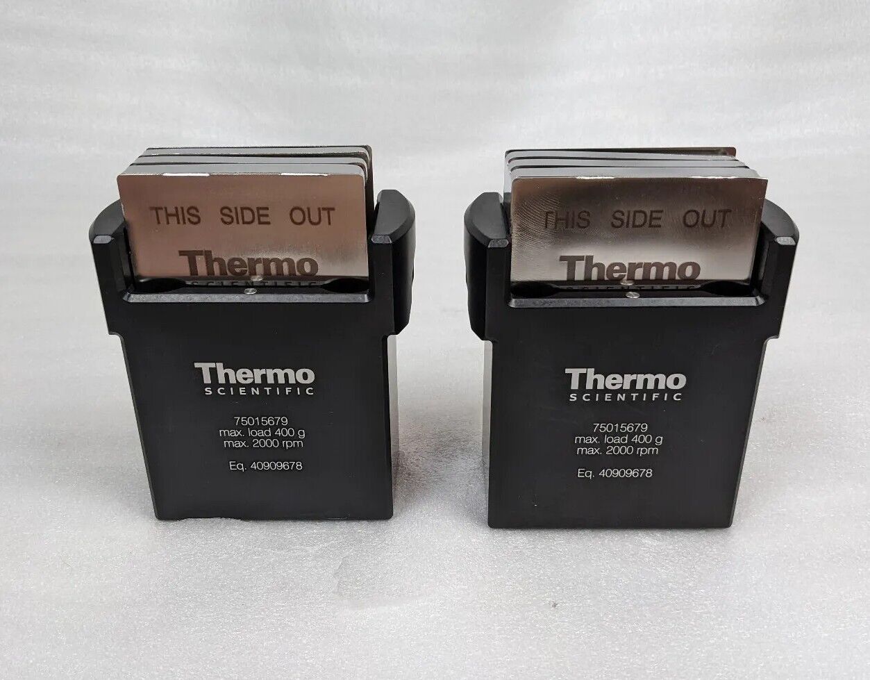 Lot of 2 Thermo Scientific 75015679 Centrifuge Buckets w/ 75015686 Card Holders