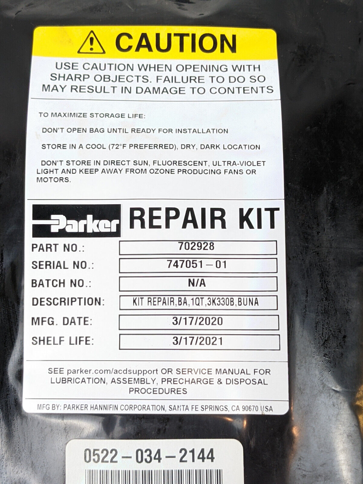 Parker 702928 Bladder Repair Kit