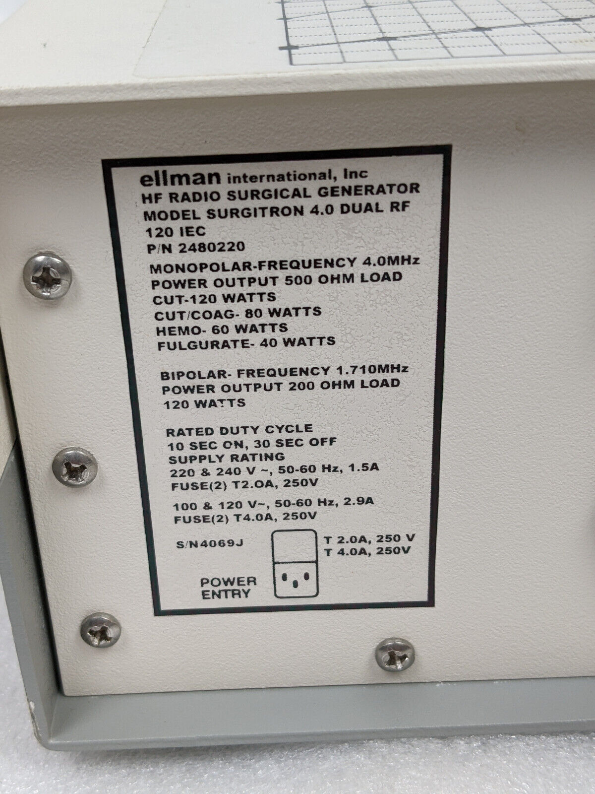 Ellman Surgitron 4.0 | 2480220 Dual RF 120 IEC Electrosurgery Generator